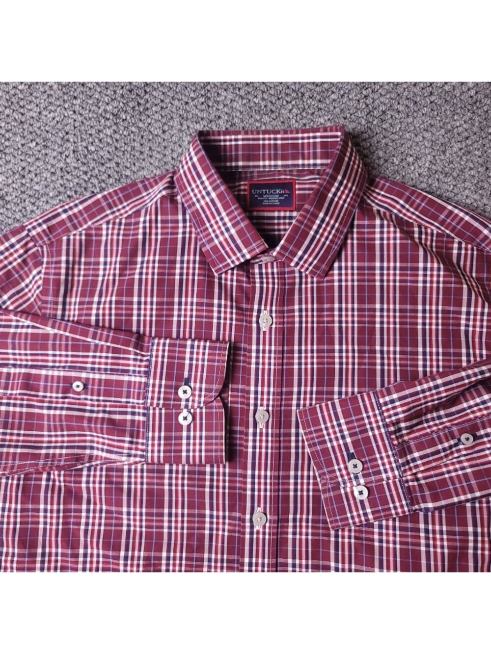 UNTUCKit Chevalier Shirt Mens M Medium Slim Red Button Long Sleeve Plaid Cotton